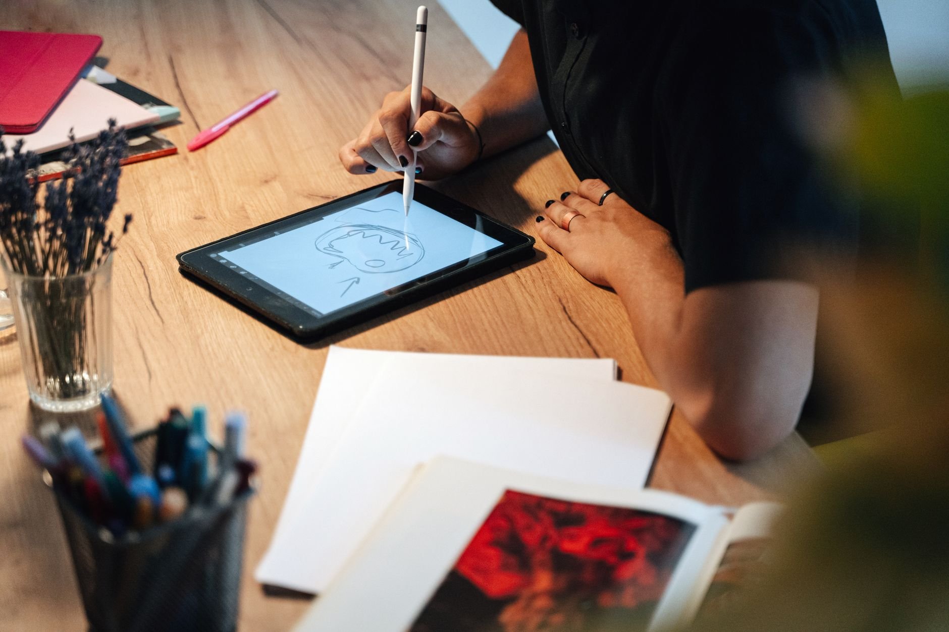 Digital artist in creative workspace
